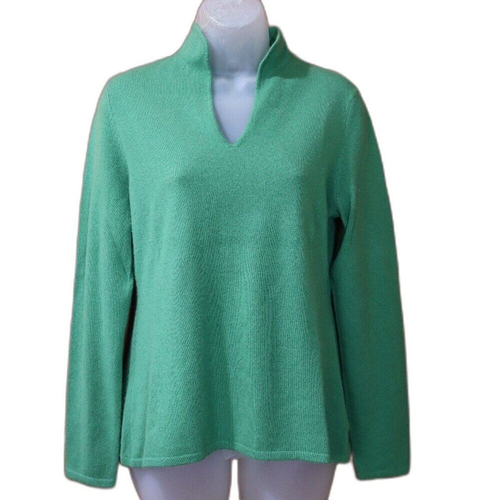 Victor Victor Alfaro Bright Green V-Neck Pullover Cashmere Sweater Medium